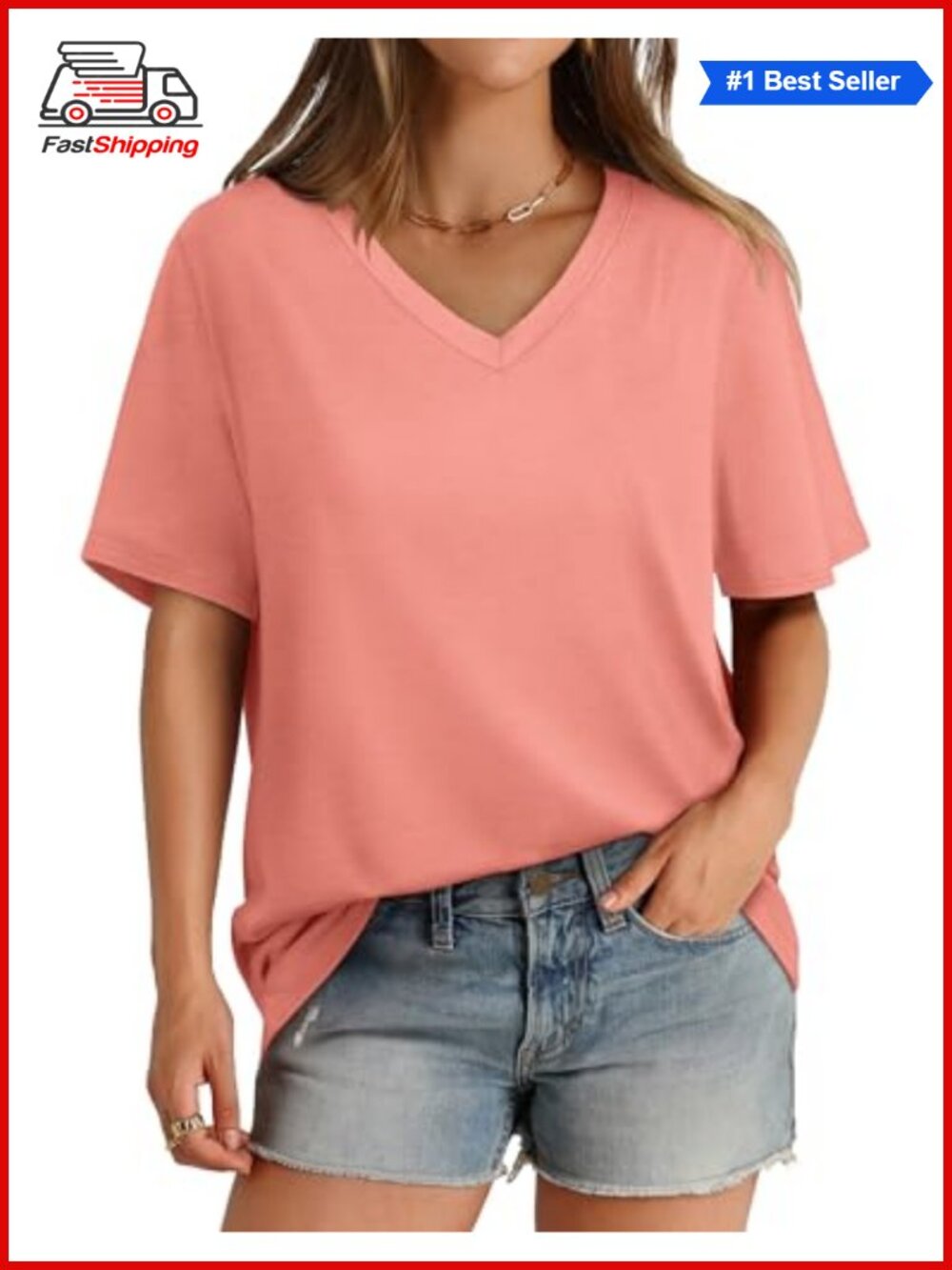 ✨ Womens V Neck Short Sleeve T Shirt Casual Loose Summer Tee